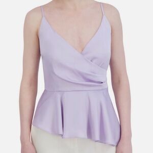 BCBGMAXAZRIA Womens Pleated Asymmetric Surplice Peplum Top Blouse NWT